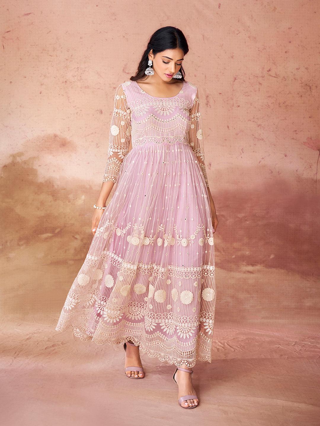 Baby Pink Embroidered Anarkali Gown Cheap Low Pice Fee Shipping