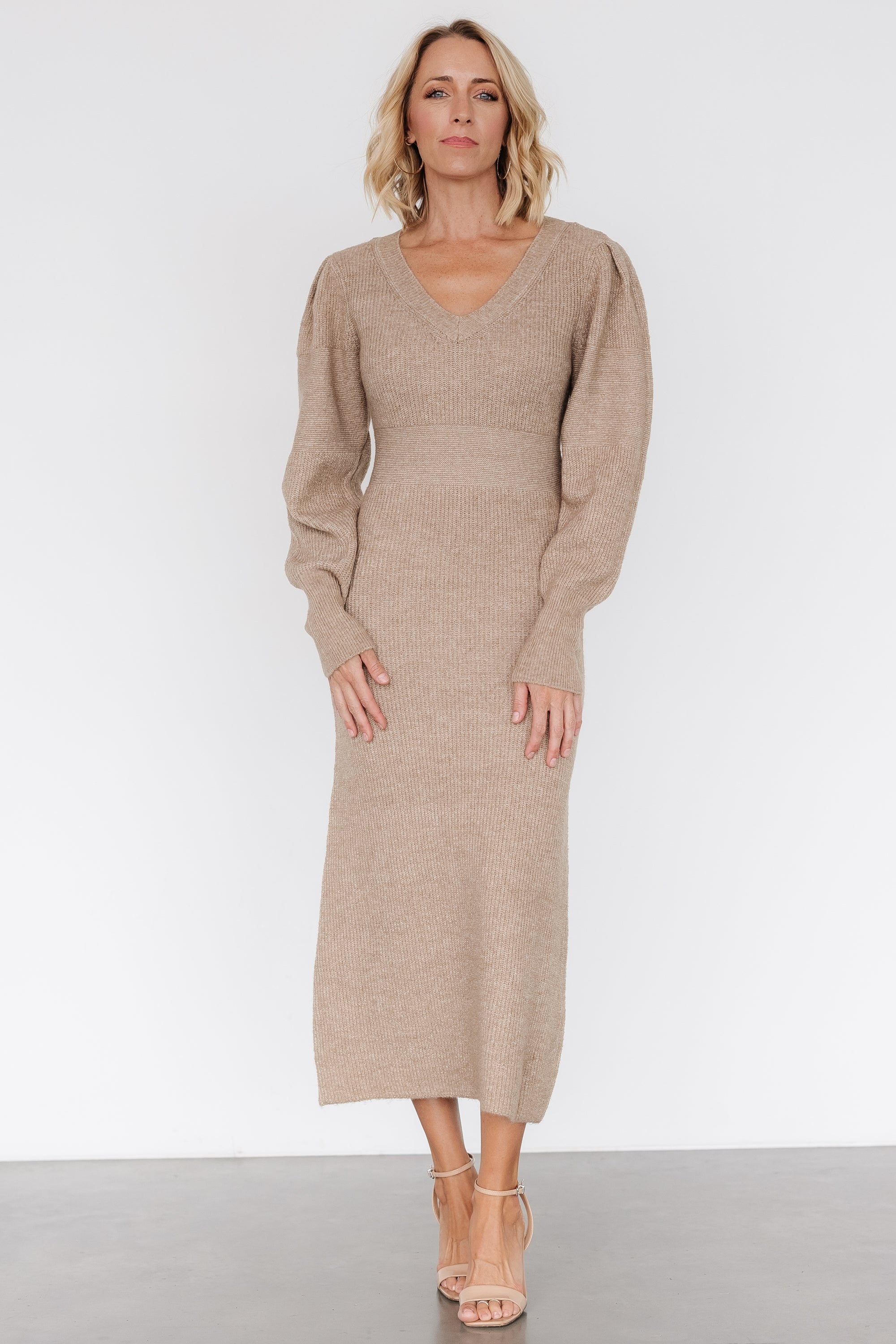 Lenore V Neck Sweater Dress | Latte Cheap Sale Newest