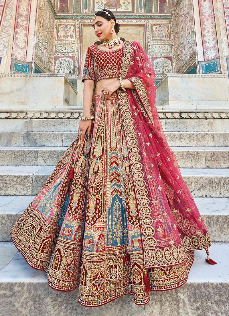 Heavy Reasham Work Red Bridal Lehenga Free Shipping Original