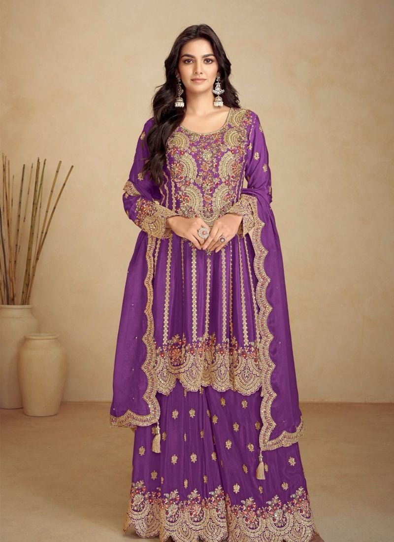 Designer and Classic Embroidered Pure Chinon Sharara Suits Cheap Real Authentic