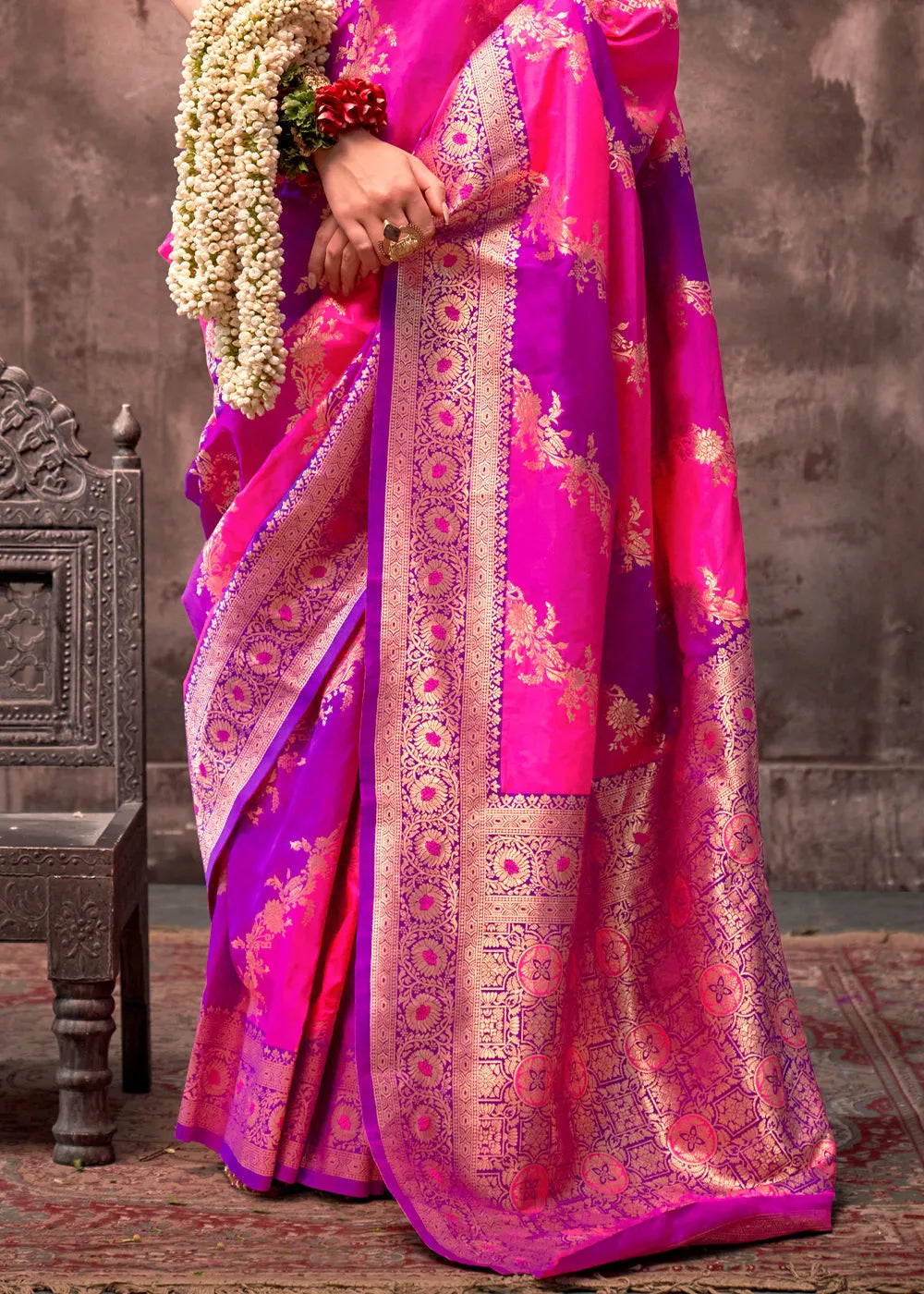 Flawless Purple-Pink Rangkaat Handloom Silk Saree Free Shipping Visit