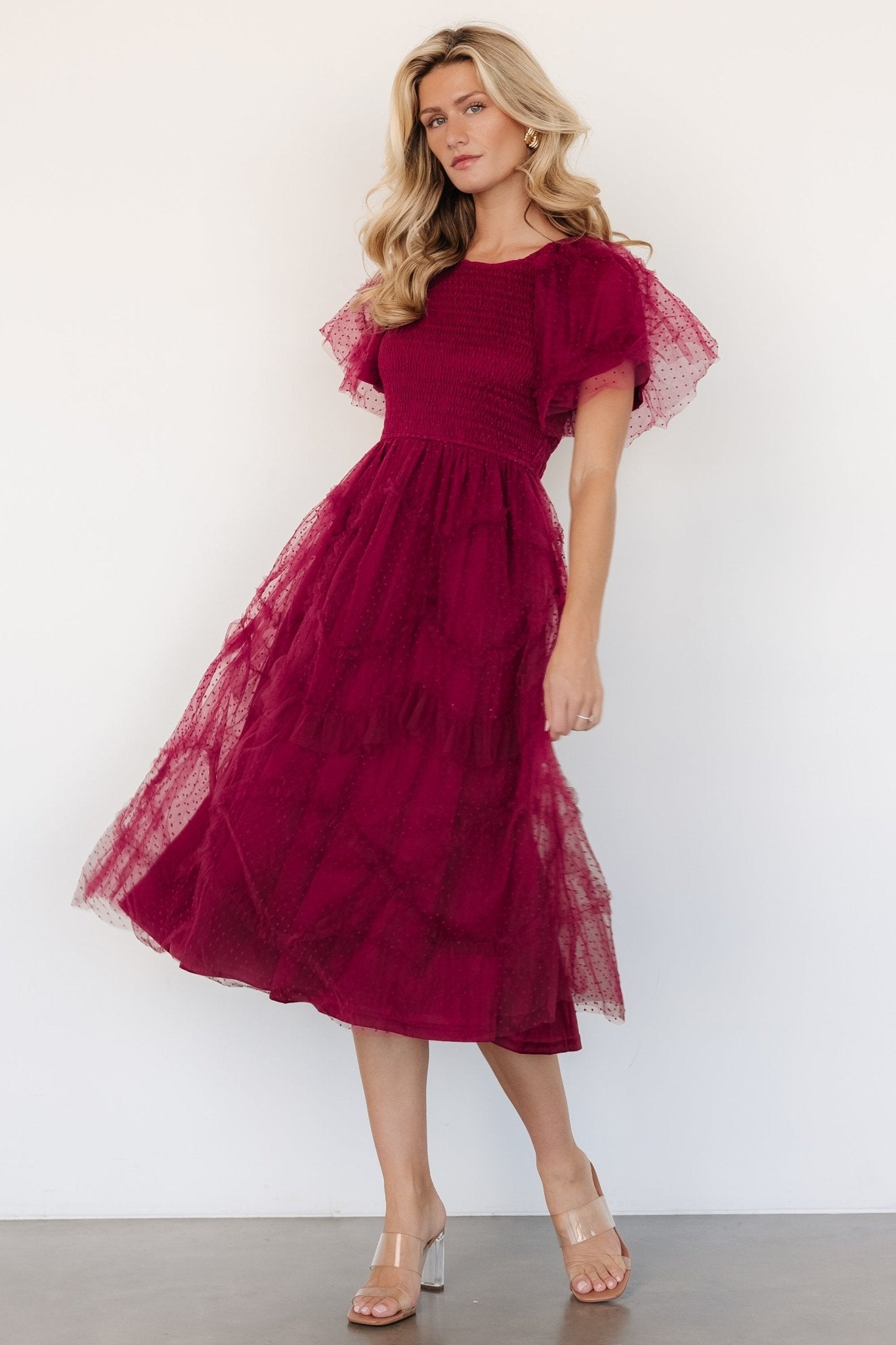 Ambrose Dotted Tulle Midi Dress | Burgundy Cheapest Cheap Online