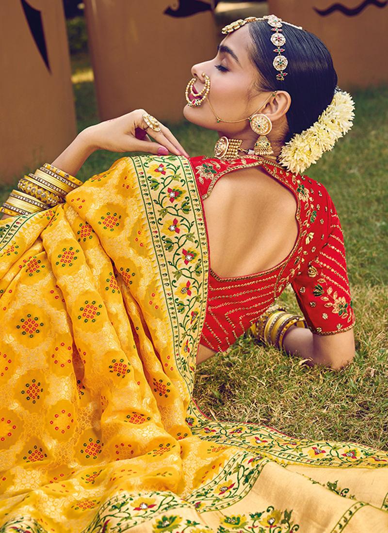 Double Blouse Georgette Base Yellow Patola Saree Cheap Sale Cheap