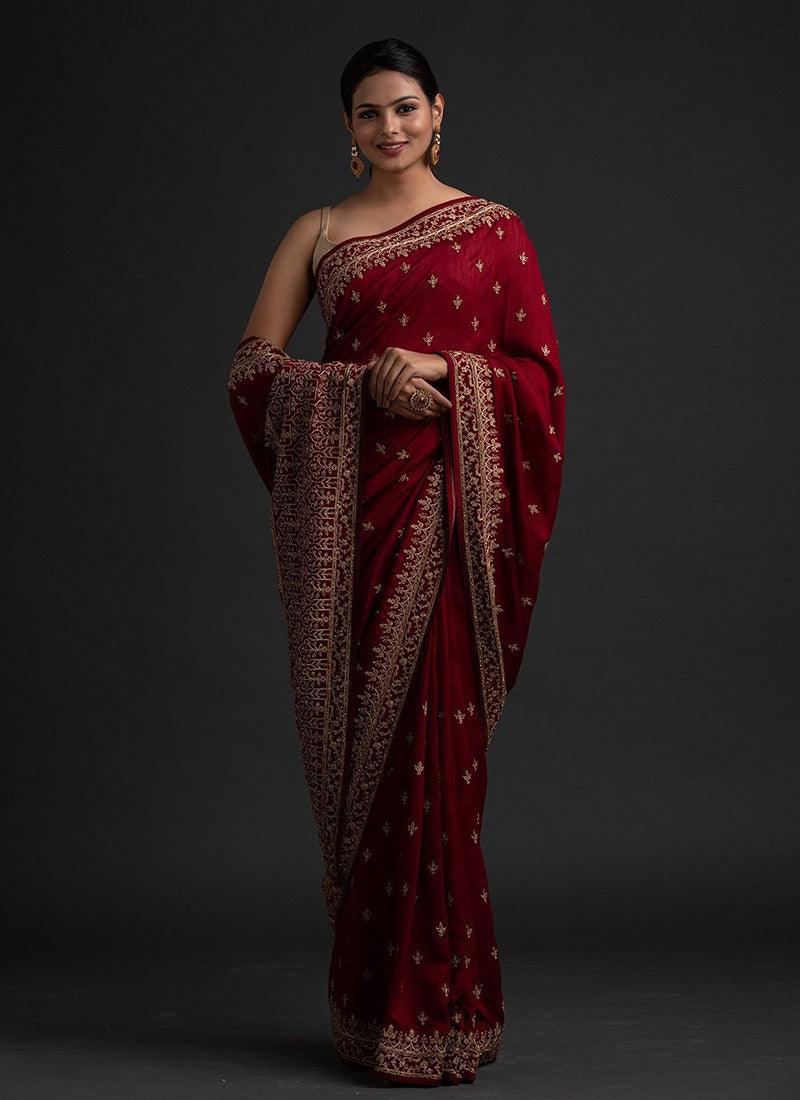 Maroon Color Silk Base Dori And Sequins Work Saree Sale Get To Buy