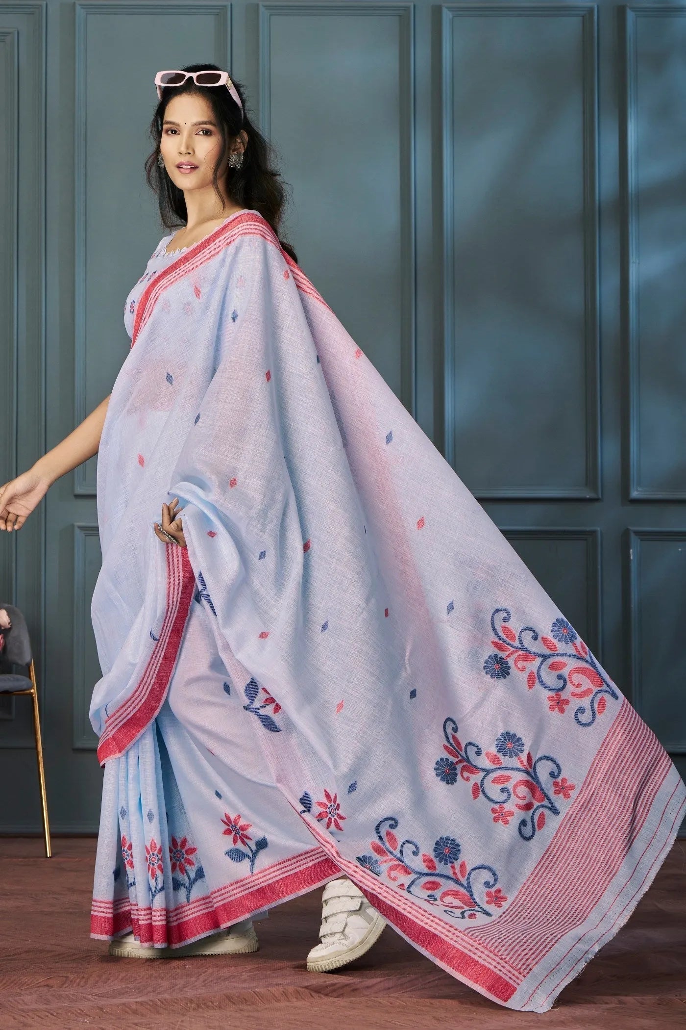 Magnolia Purple Handloom Linen Saree Discount Authentic Online