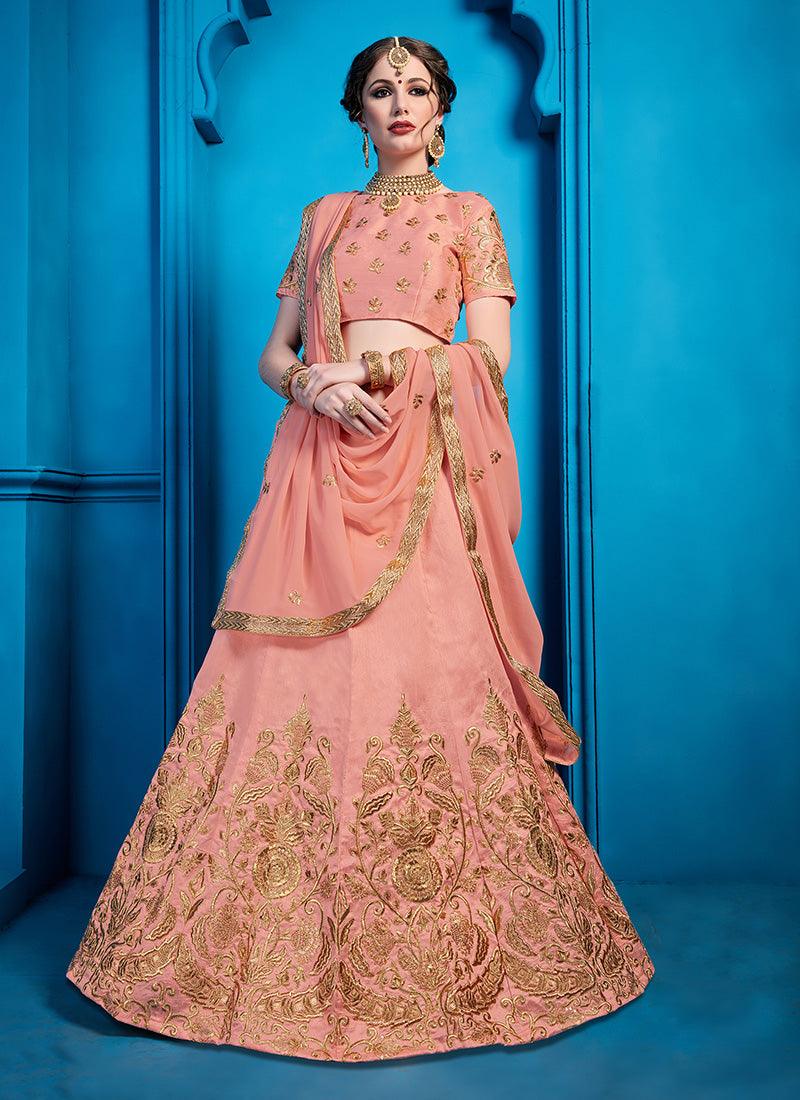 Peach Color Art Silk Material Zari And Sequins Work Lehenga Choli Buy Cheap Wide Range Of