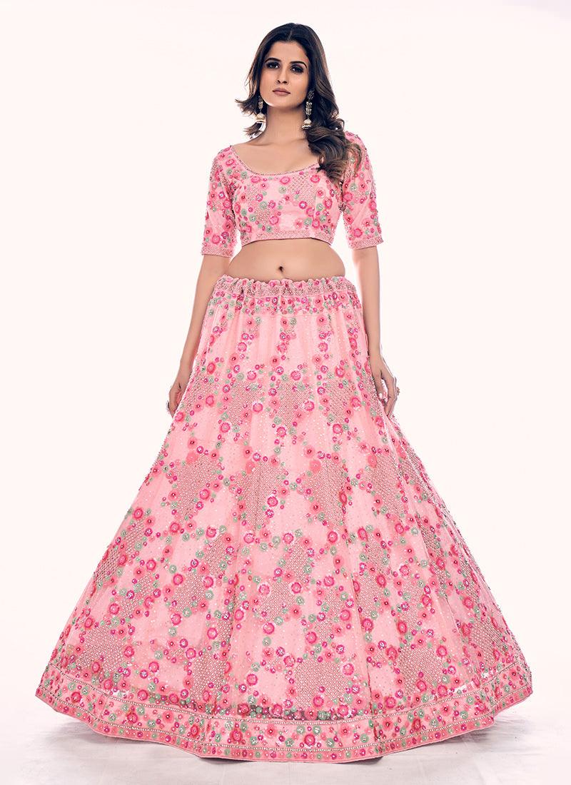 Heavy Embroidered Peach Wedding Lehenga Sast Cheap Pice