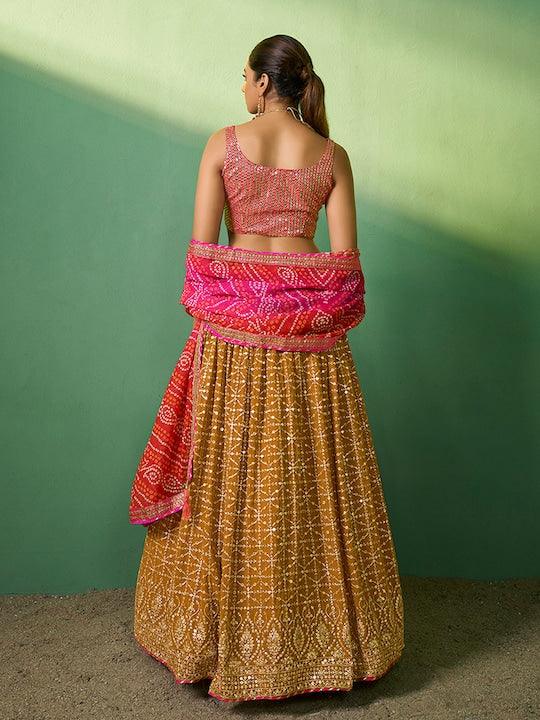 Mustard color Georgette Sequinned A-line lehenga choli New For Sale