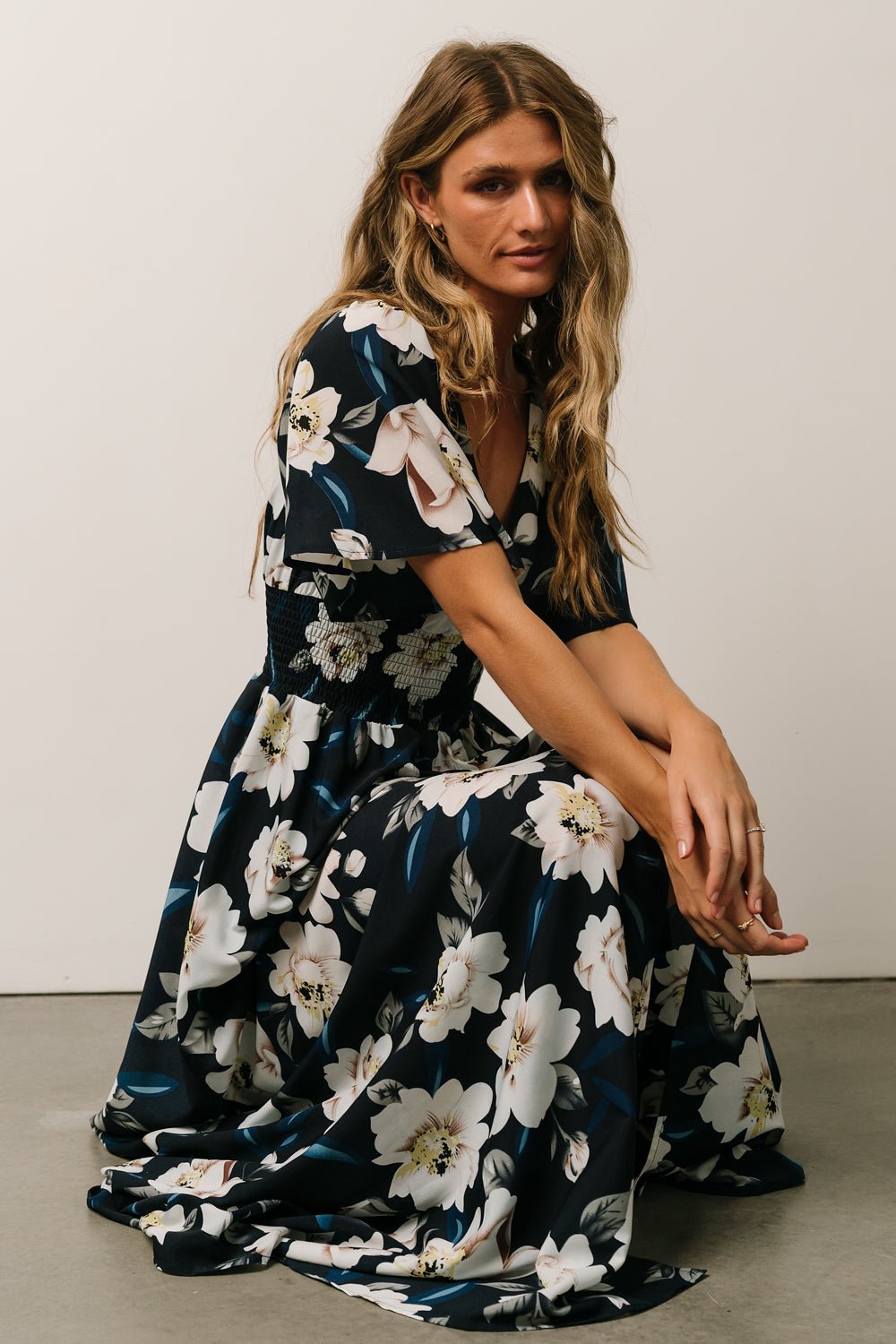 Verona Smocked Maxi Dress | Navy + White Floral Clearance From China