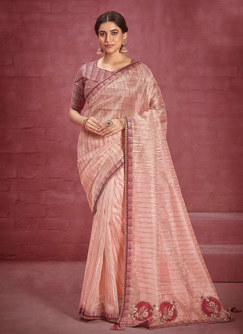 Ready To Wear Blouse With Peach Organza Saree Looking For Online