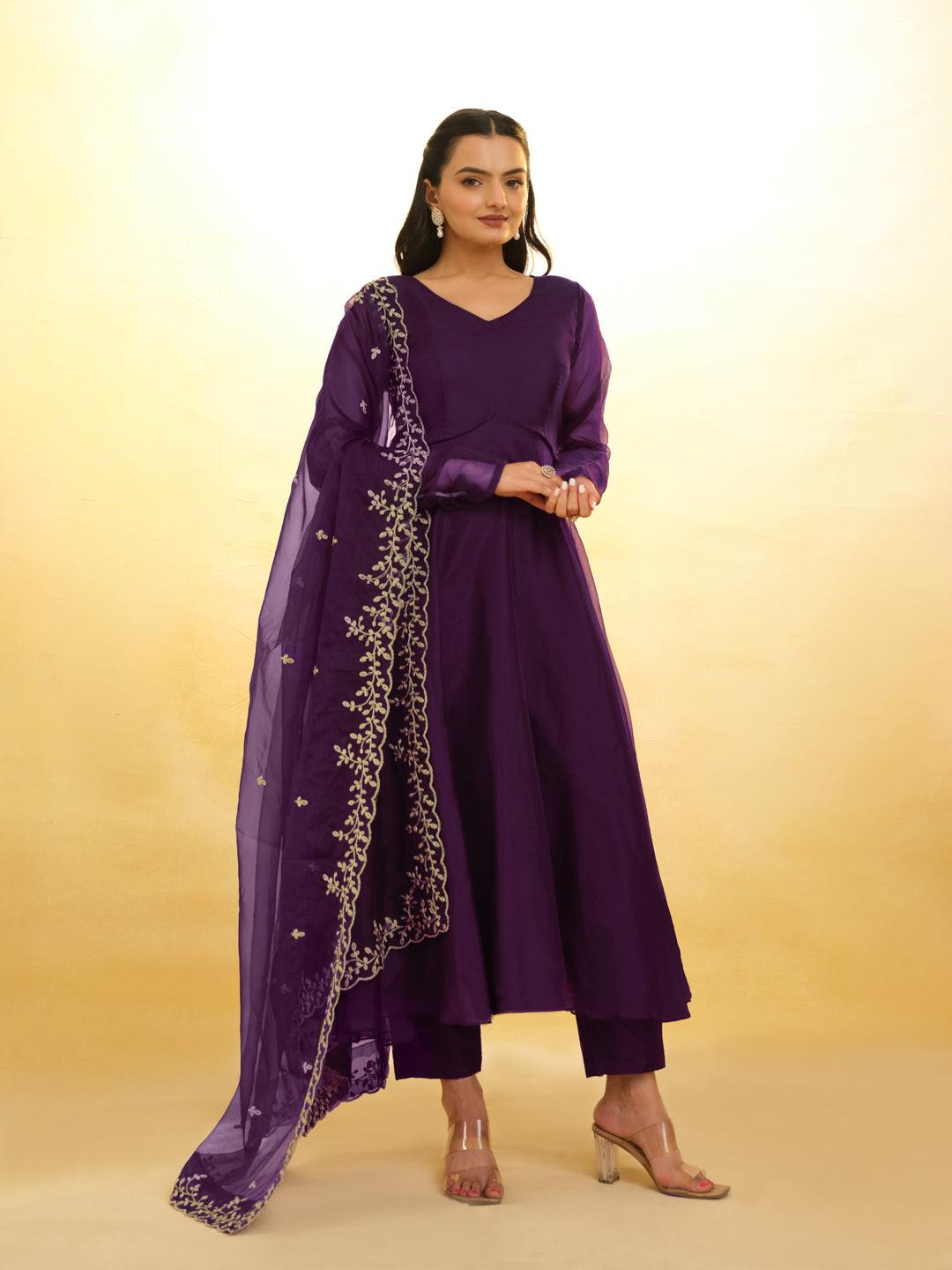 Purple Organza plain salwar suit with dupatta Outlet The Cheapest