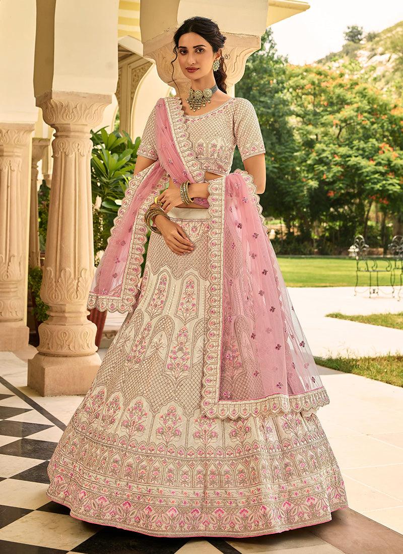 Crepe Fabric Cream Color Lehenga Choli With Sequins Work Free Shipping Supply