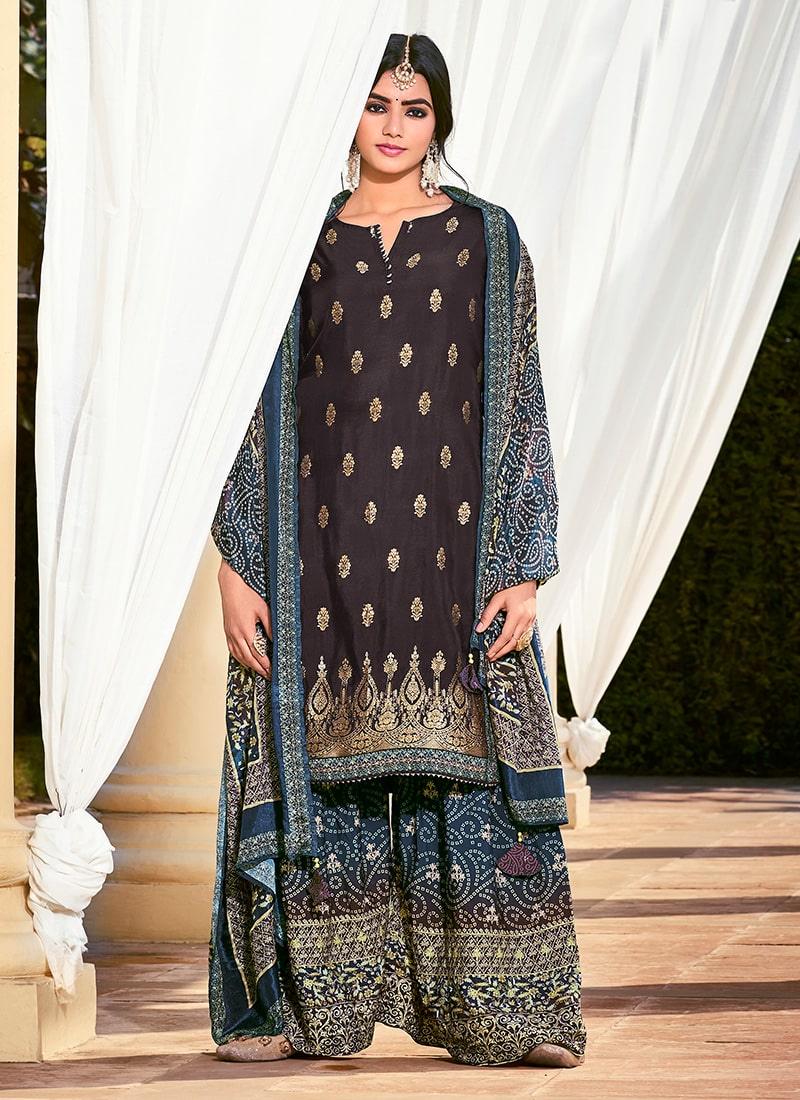 Digital Printed Wine Silk Weave Sharara Suit With Matching Dupatta Discount Pay With Visa