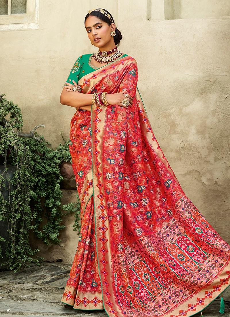 Red Color Silk Base Silk Weave Work Saree With Heavy Work Blouse For Nice Online