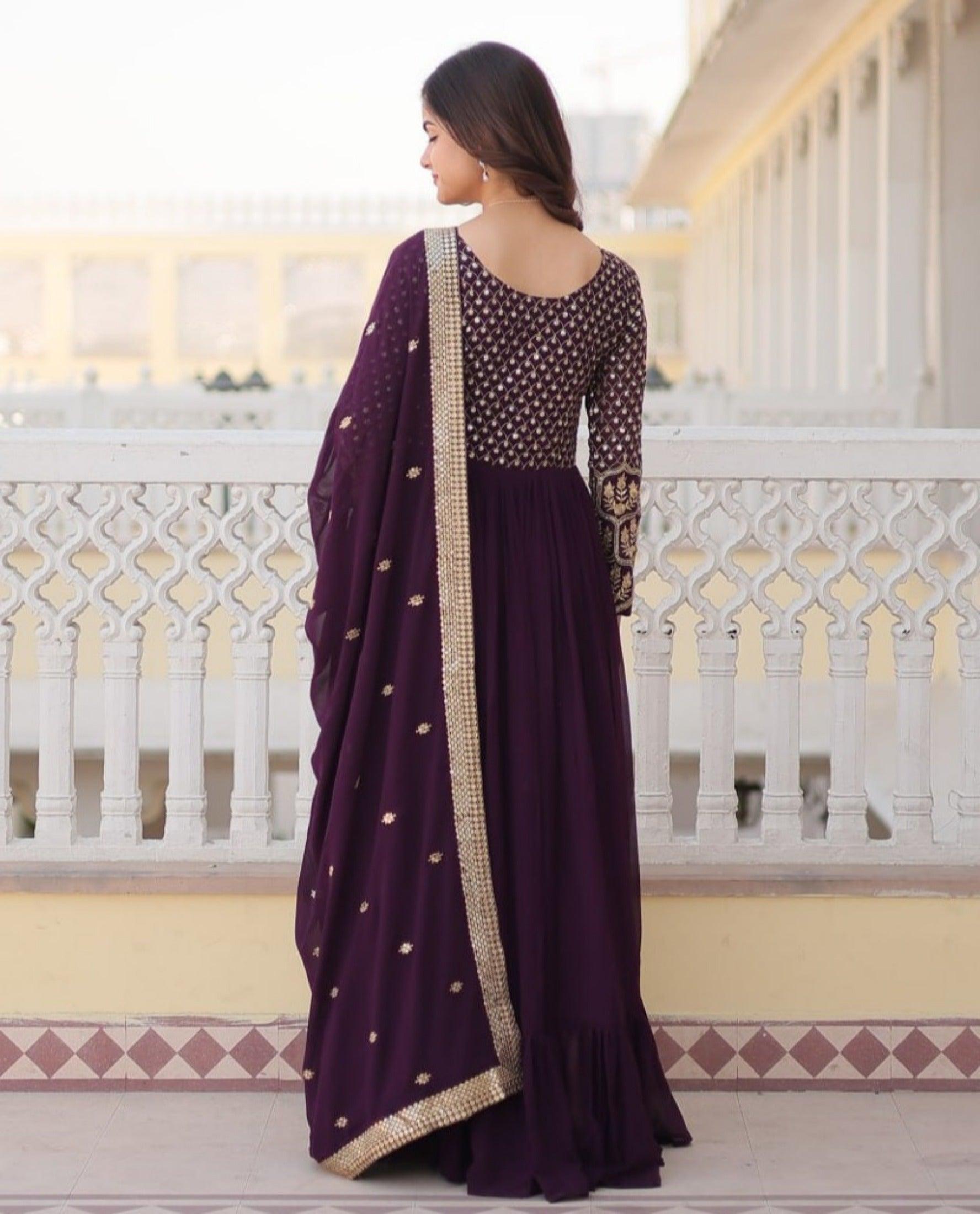 Royal Wine Anarkali Gown with Dupatta Cheap Newest