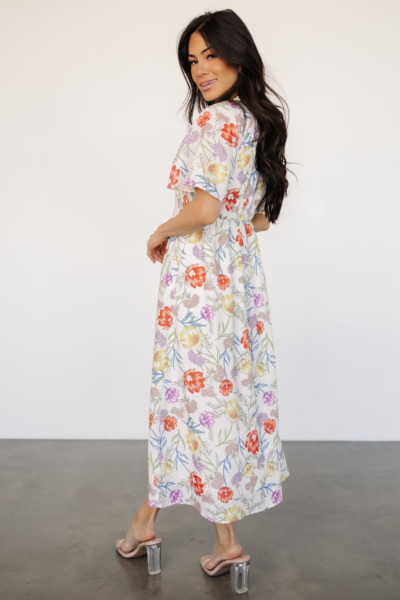 Botega Midi Dress | Ivory Multi Floral Free Shipping Best Seller