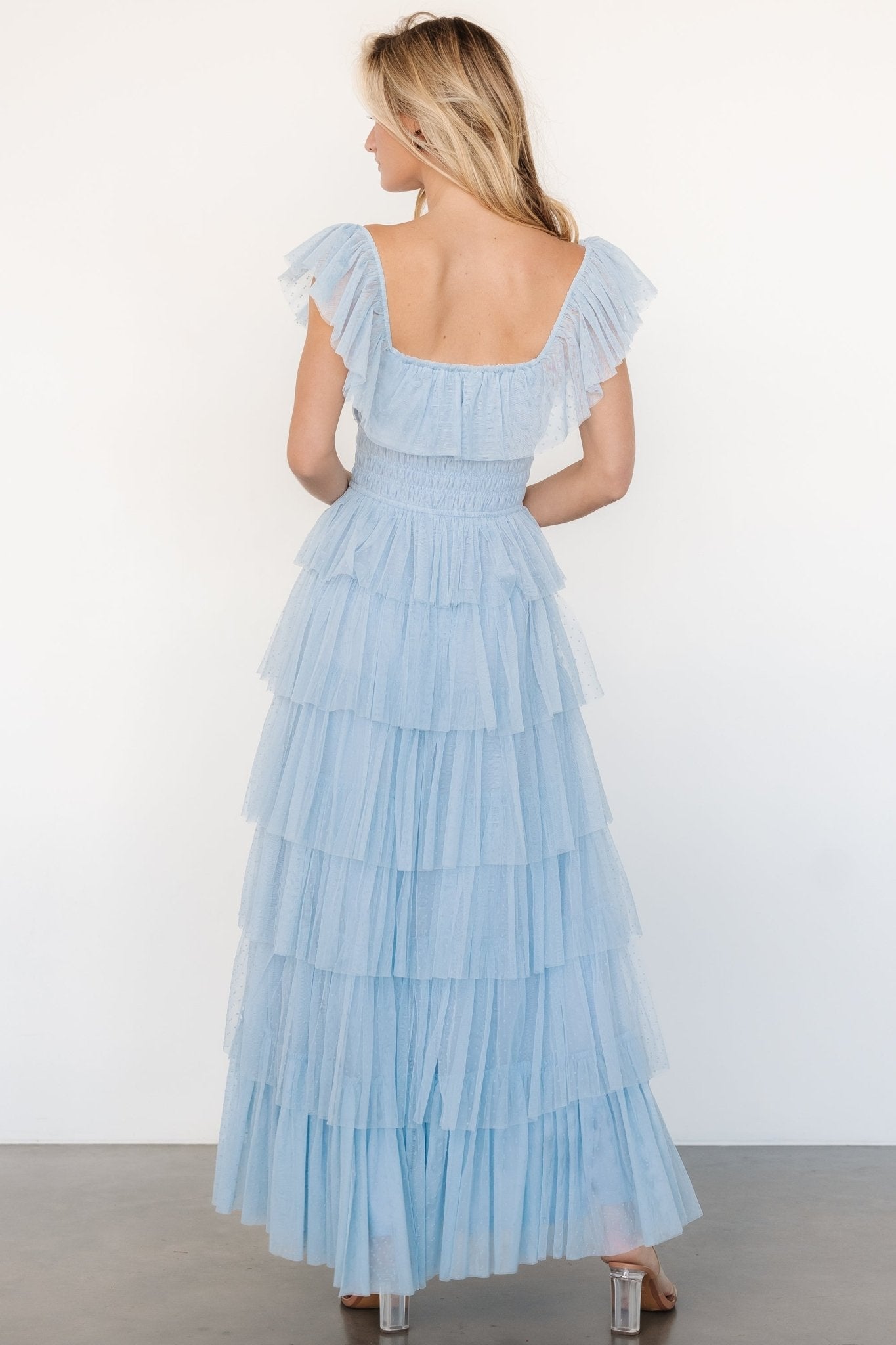 Valora Swiss Dot Tulle Maxi Dress | Light Blue Outlet Buy