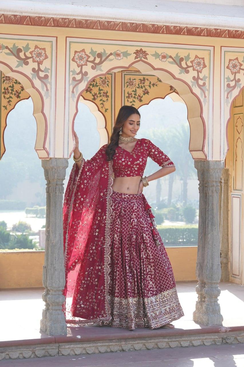 Attractive Pure Viscous Georgette Heavy Sequins Embroidered Lehenga Choli Set Countdown Package