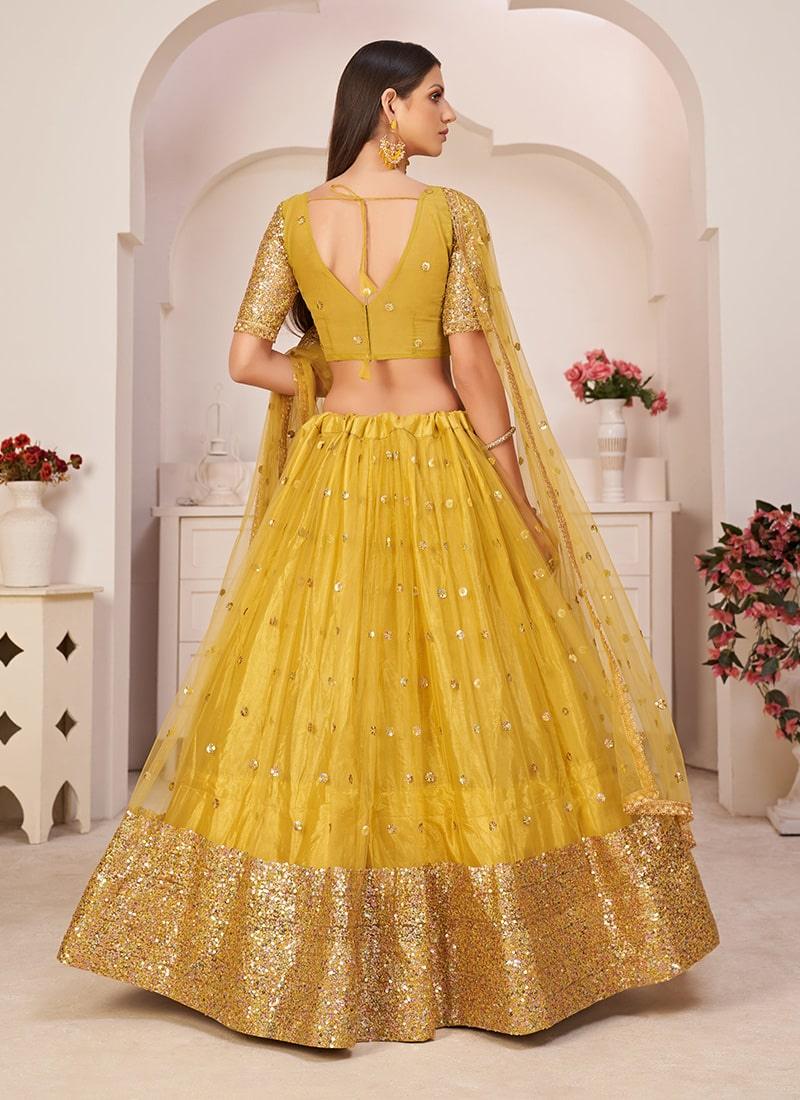 Ethnic Wear Yellow Color Soft Net Fabric Sequins Work Lehenga Cheap Sale Online