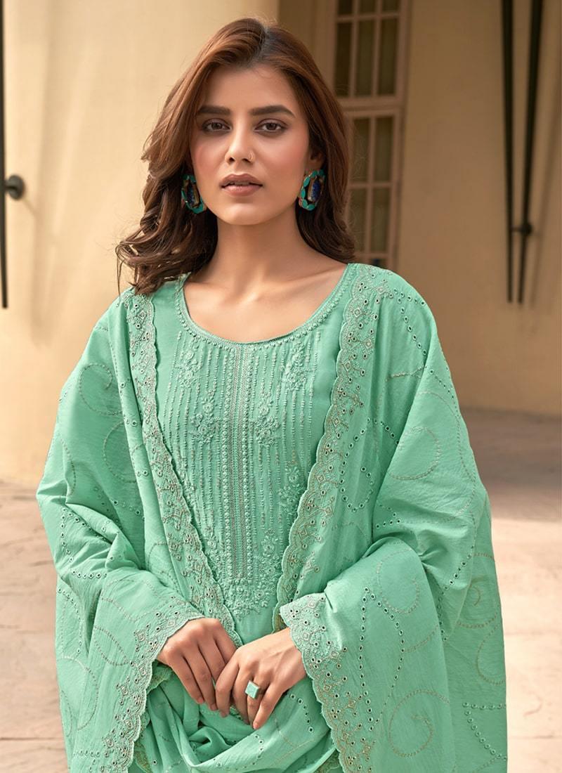 Glorious Sea Green Color Art Silk Fabric Pant Style Salwar Suit Buy Cheap Hot Sale