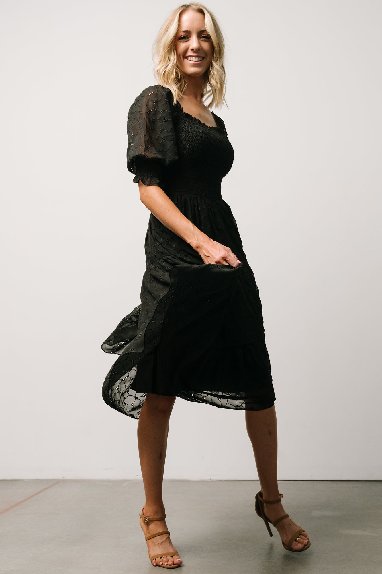 Hazel Eyelet Midi Dress | Black Discount Official Site