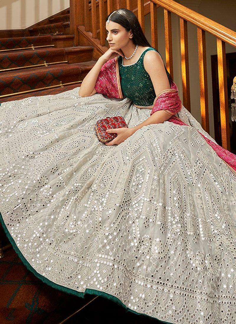 Magnificent Grey Color Organza Base With Heavy Work Lehenga Choli Cheap Lowest Pice