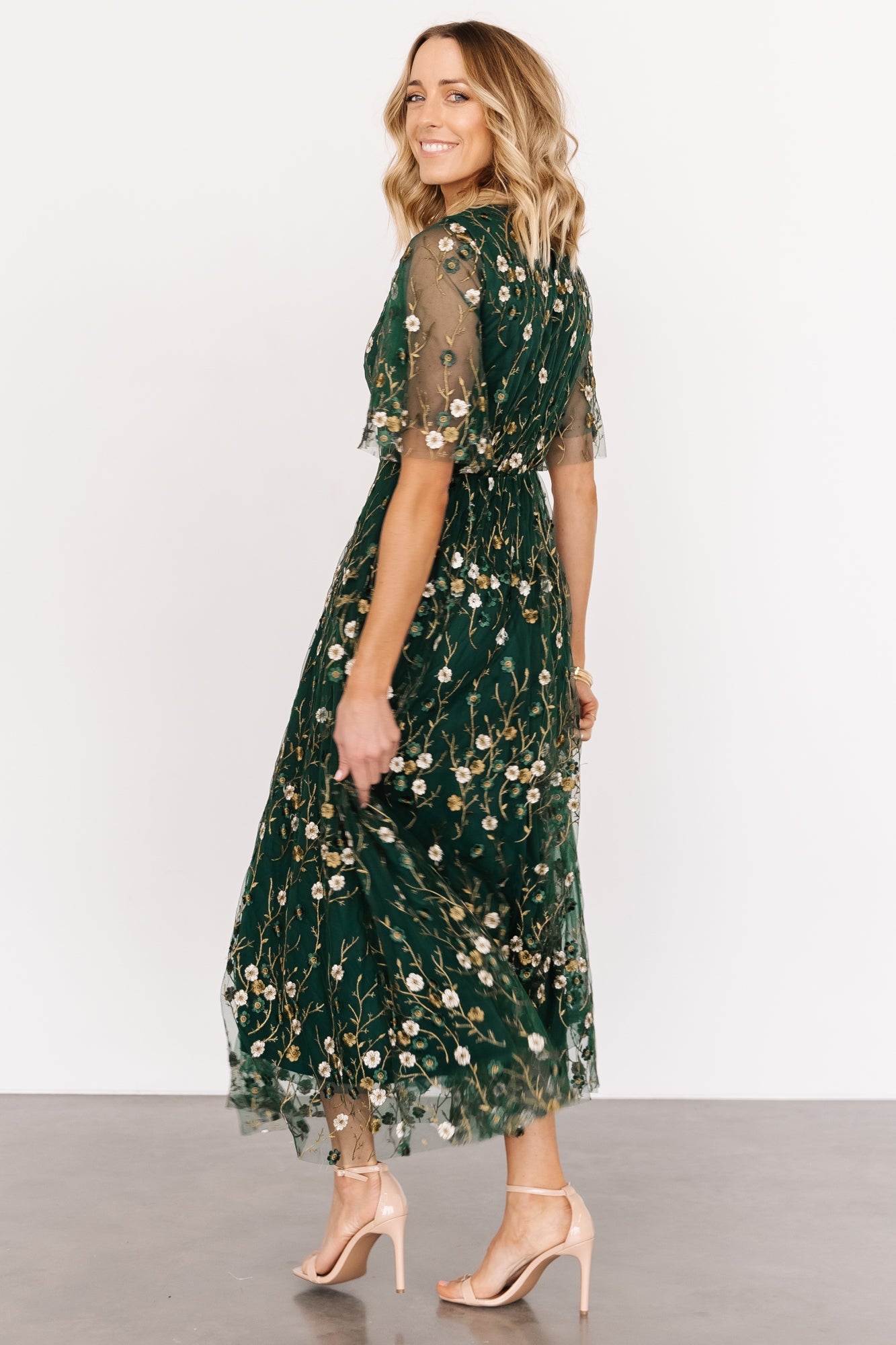 Arabella Embroidered Tulle Maxi Dress | Dark Green Floral Outlet Newest