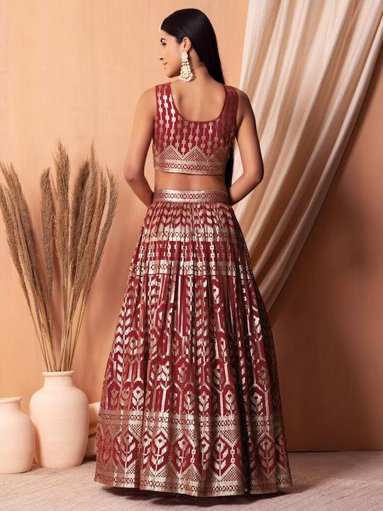 Maroon Georgette Sequinned pleated Lehenga Choli Cheap Discounts