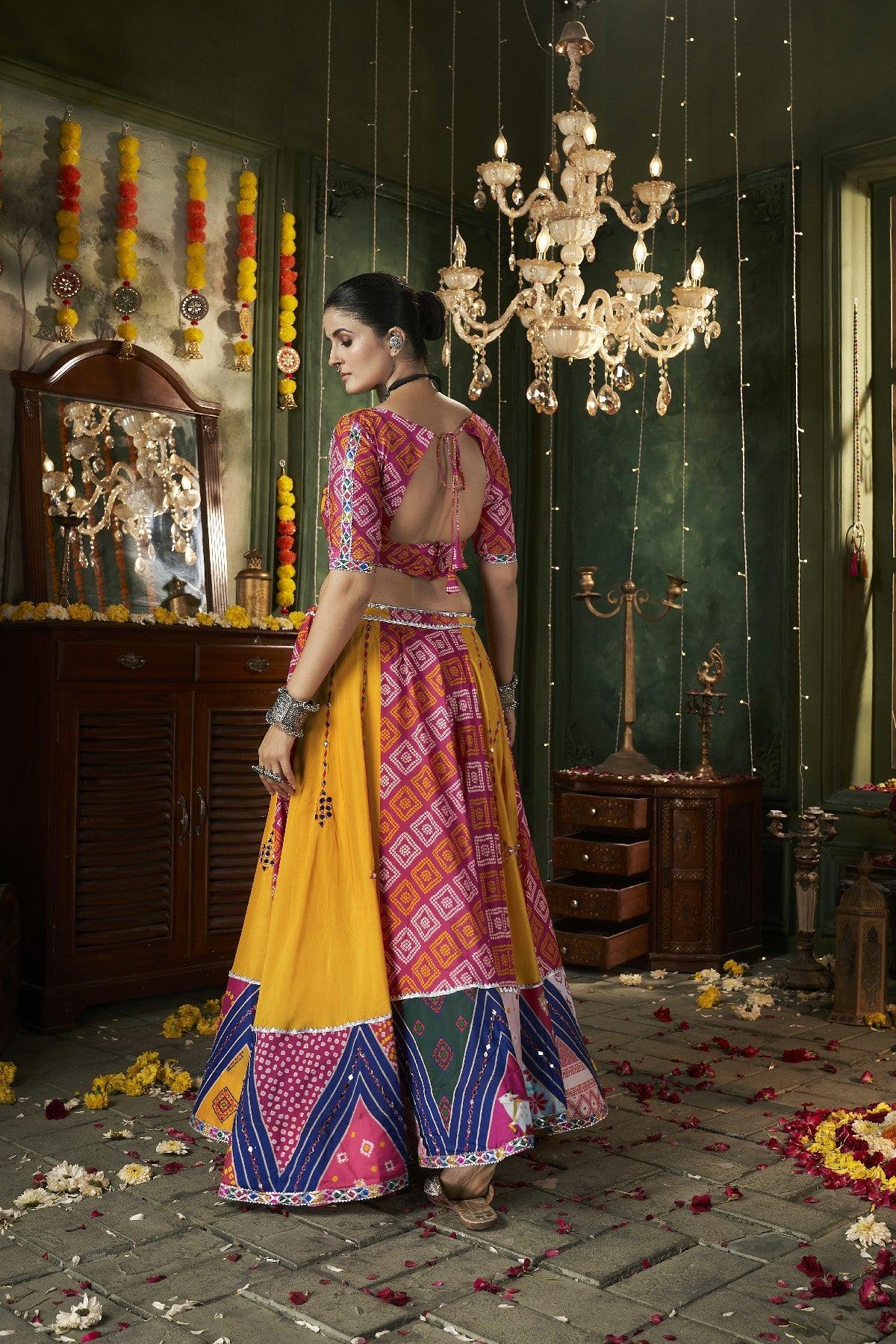 Navratri Festival Wear Multicolored Maslin Cotton Lehenga Choli How Much Online