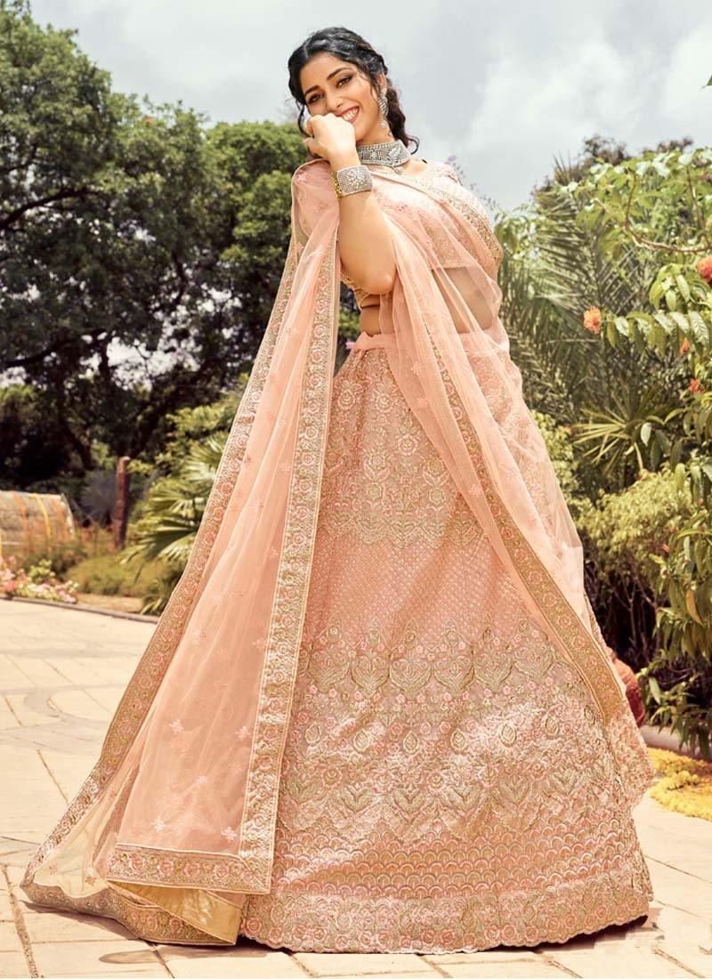 Weddingwear Peach Color Resham And Dori Work Lehenga Choli Cheap Online Store