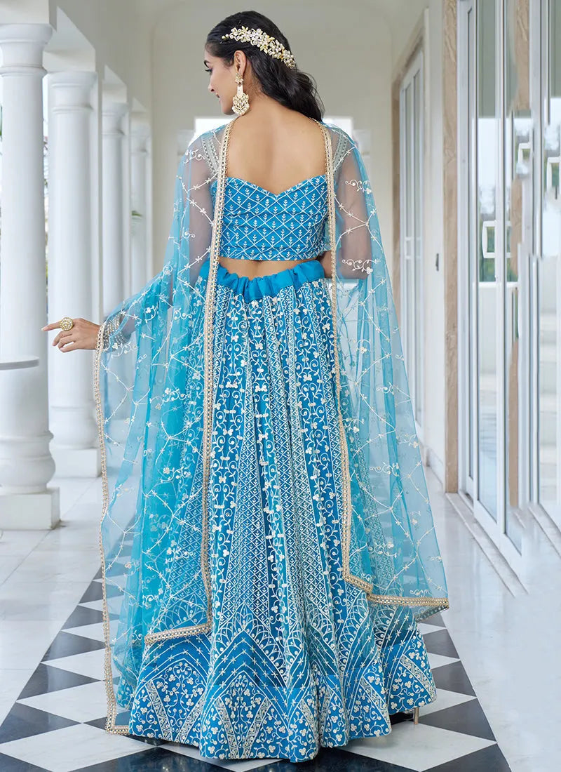 Breathtaking Sky Blue Embroidered Wedding Lehenga Choli Buy Cheap With Credit Card