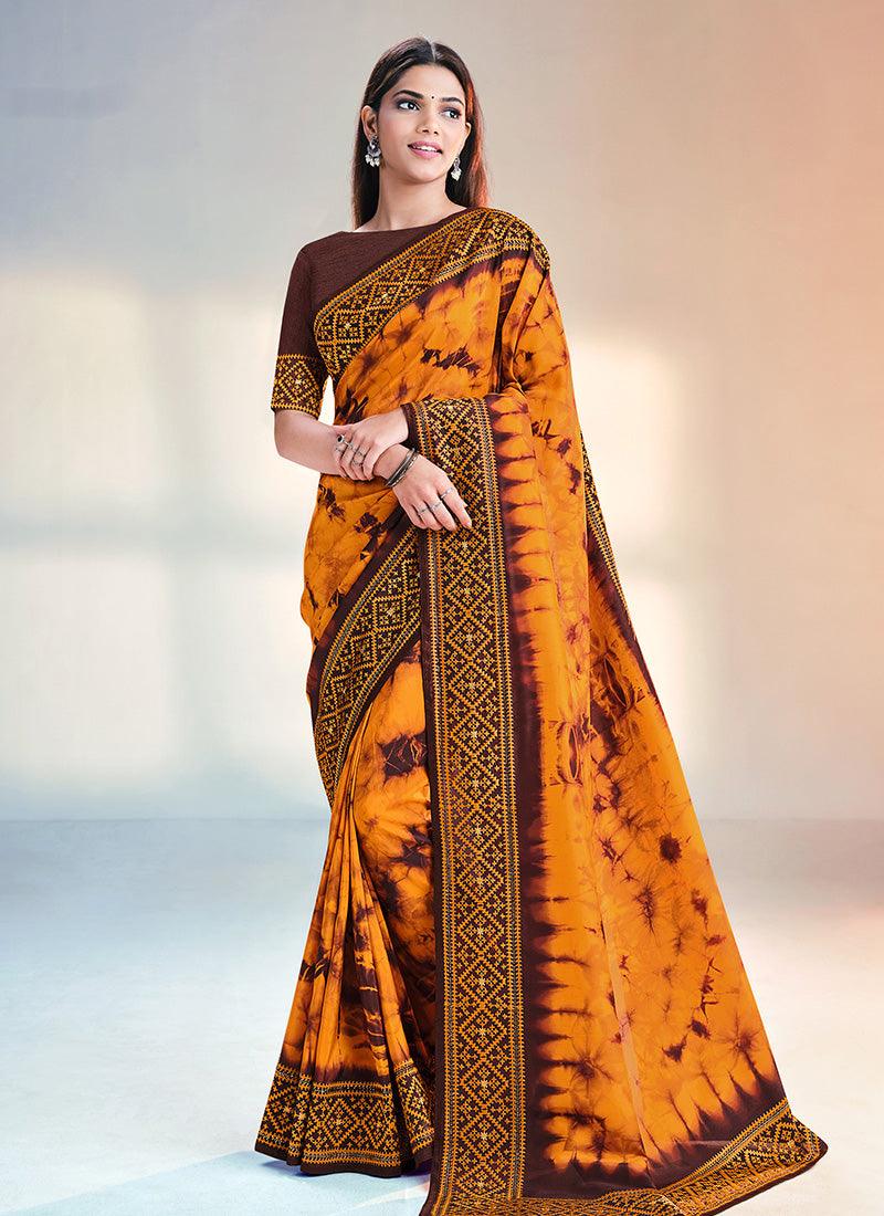 Silk Base Orange Tie And Dye Saree Buy Cheap For Nice