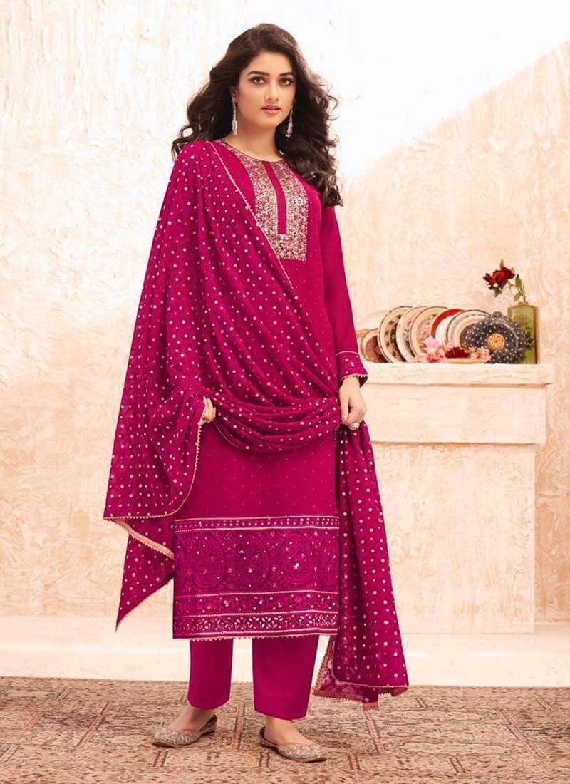 Pink Color Georgette Fabric Stone Work Salwar Kameez Best Sale Online