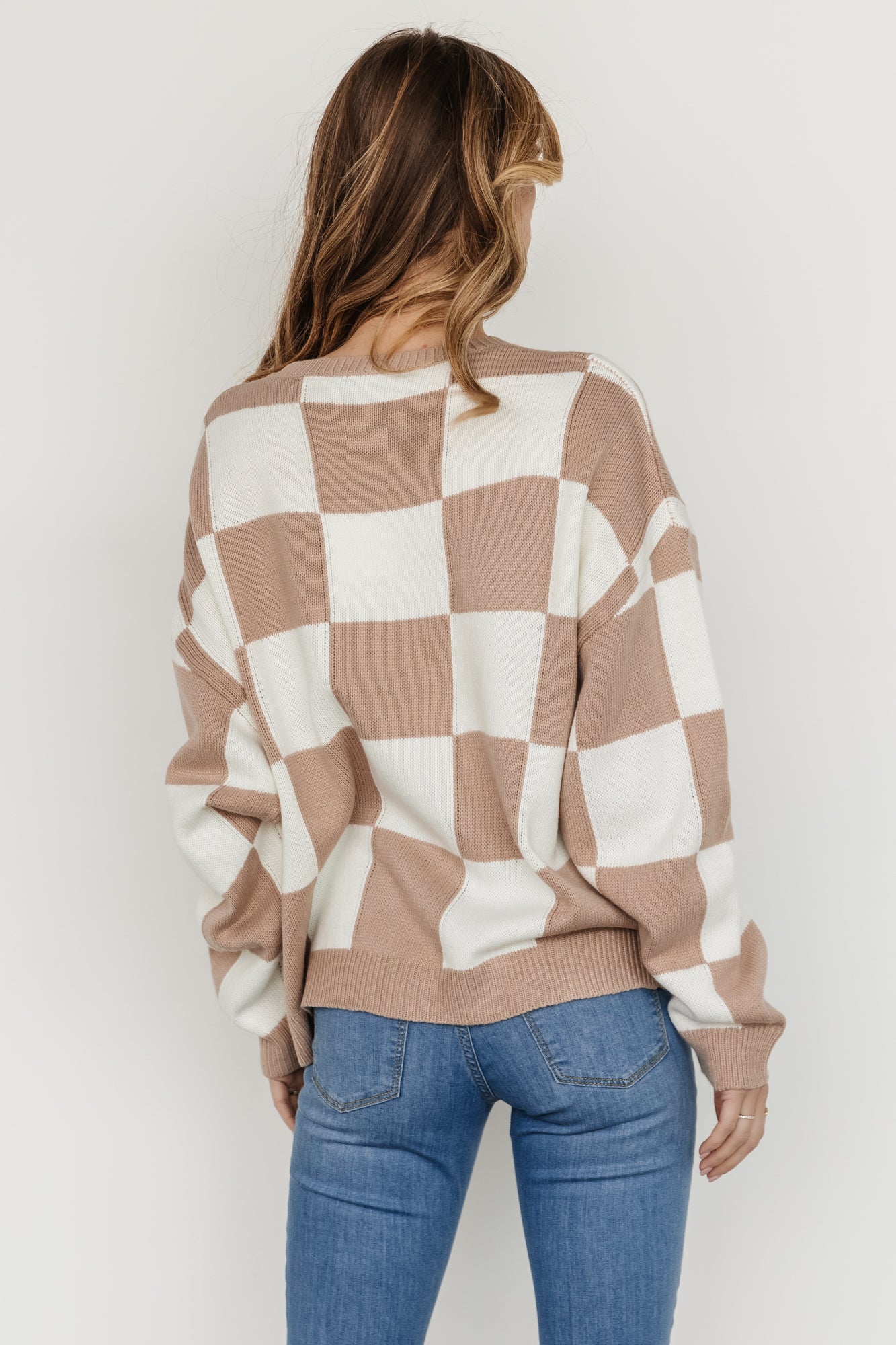 Bella Checkered Sweater | Taupe Outlet Classic