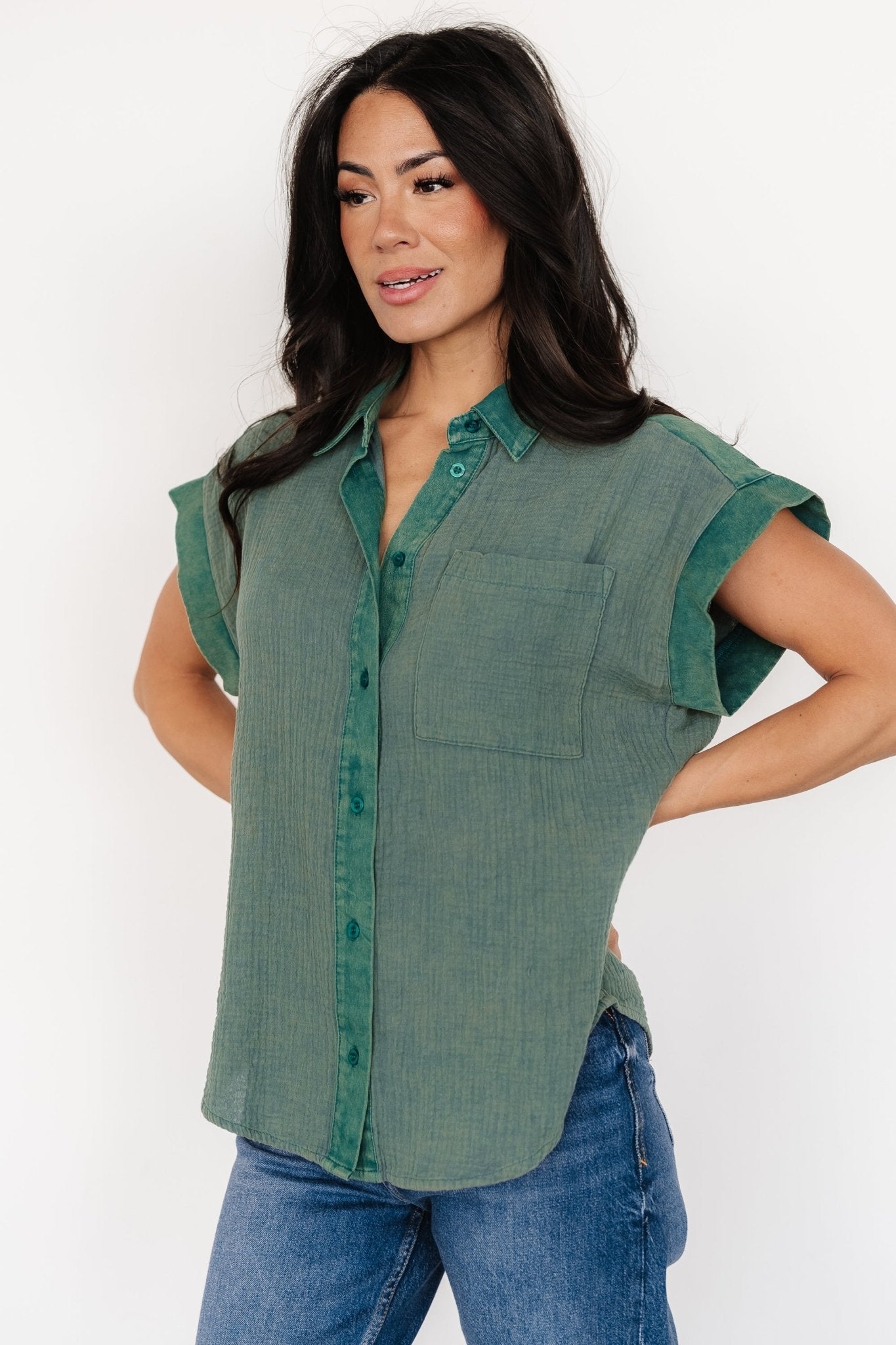 Jaye Button Top | Washed Green Cheap Sale Tumblr