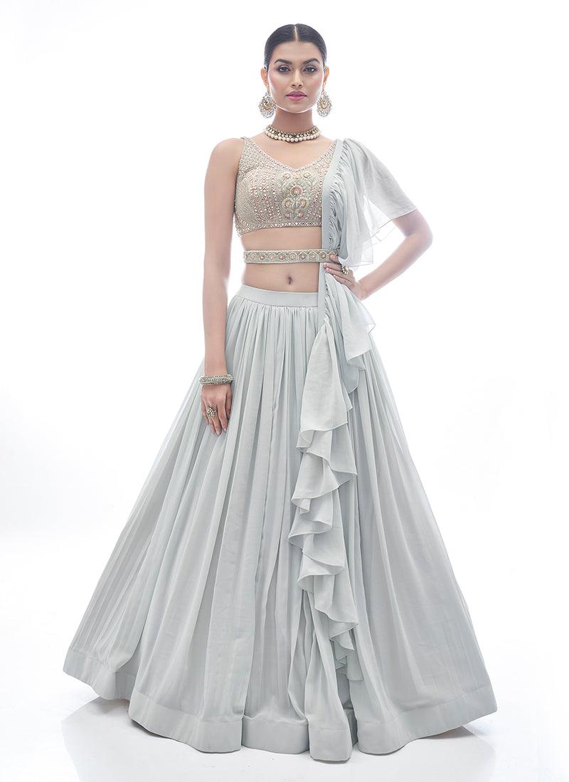 Solid Print Light Grey Georgette Lehenga Explore Cheap Pice