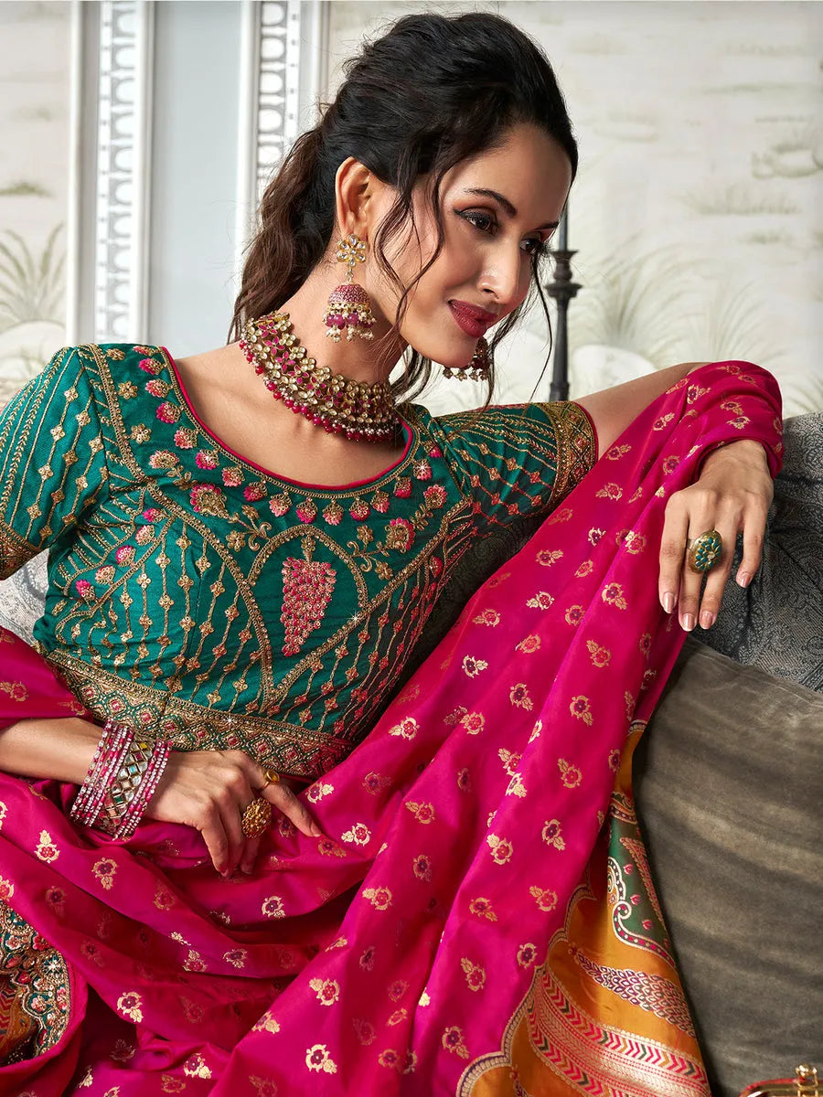 Designer Pink-Green Banarasi Silk Bridal Lehenga Choli Set Discount Eastbay