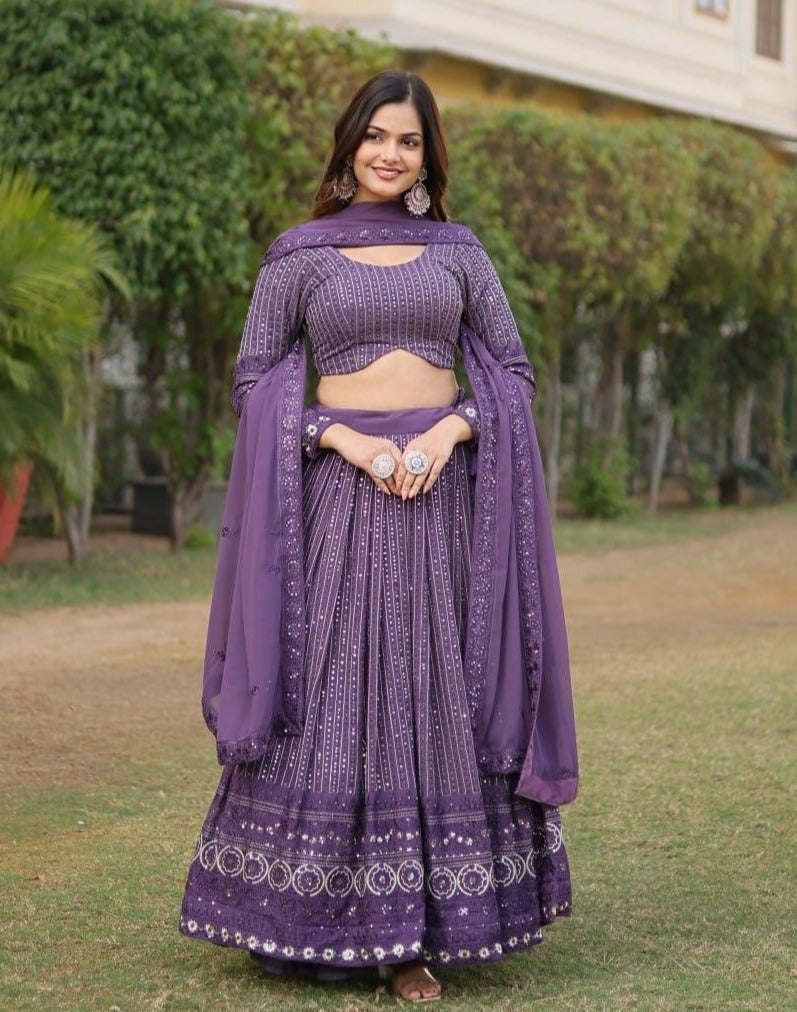 Delightful Purple Heavy Fully Sequins Embroidered Lehenga Choli Set Cheapest Pice