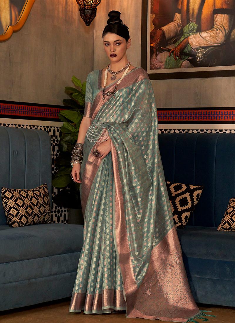 Silk Weaving Green Classic Wear Saree Free Shipping Fast Delivery