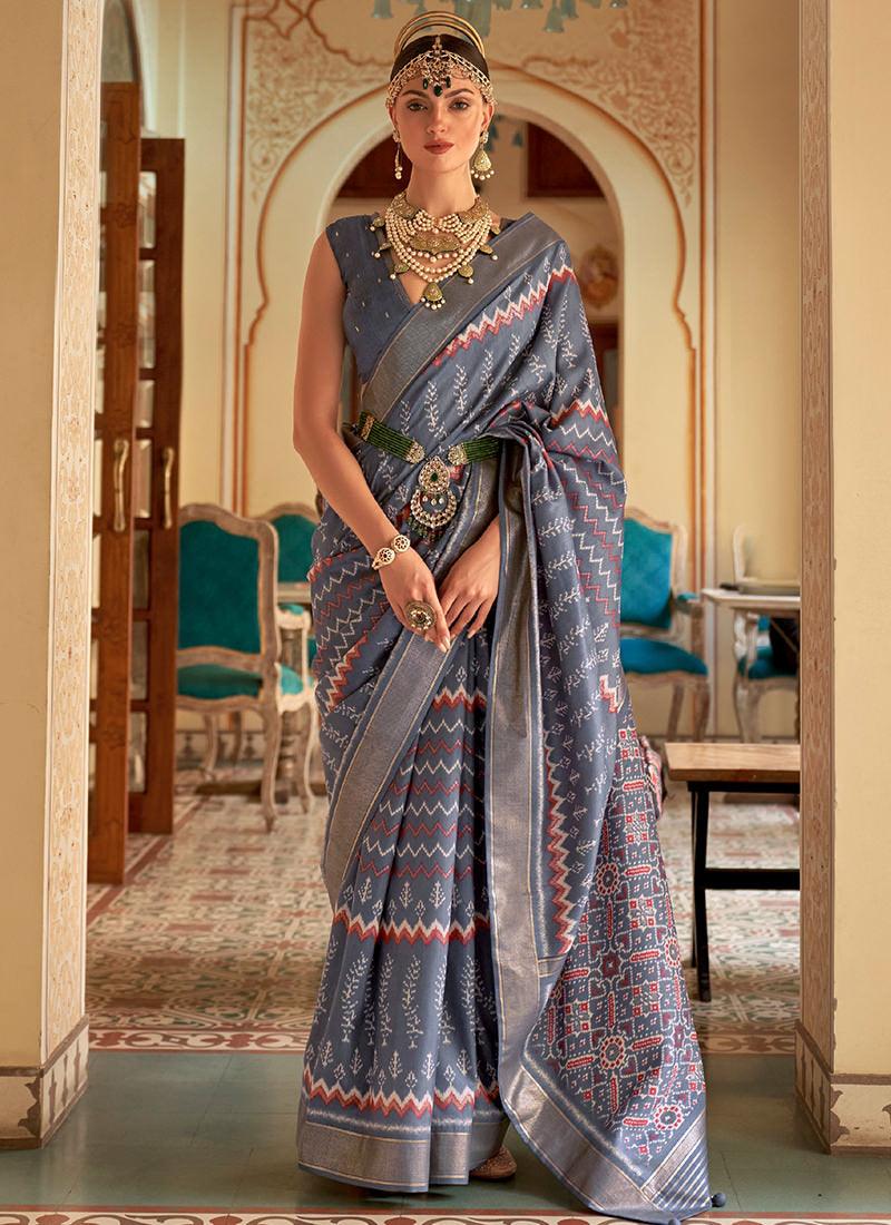 Fossil Grey Smooth Silk Base Patola Saree Cheap Sale Comfortable