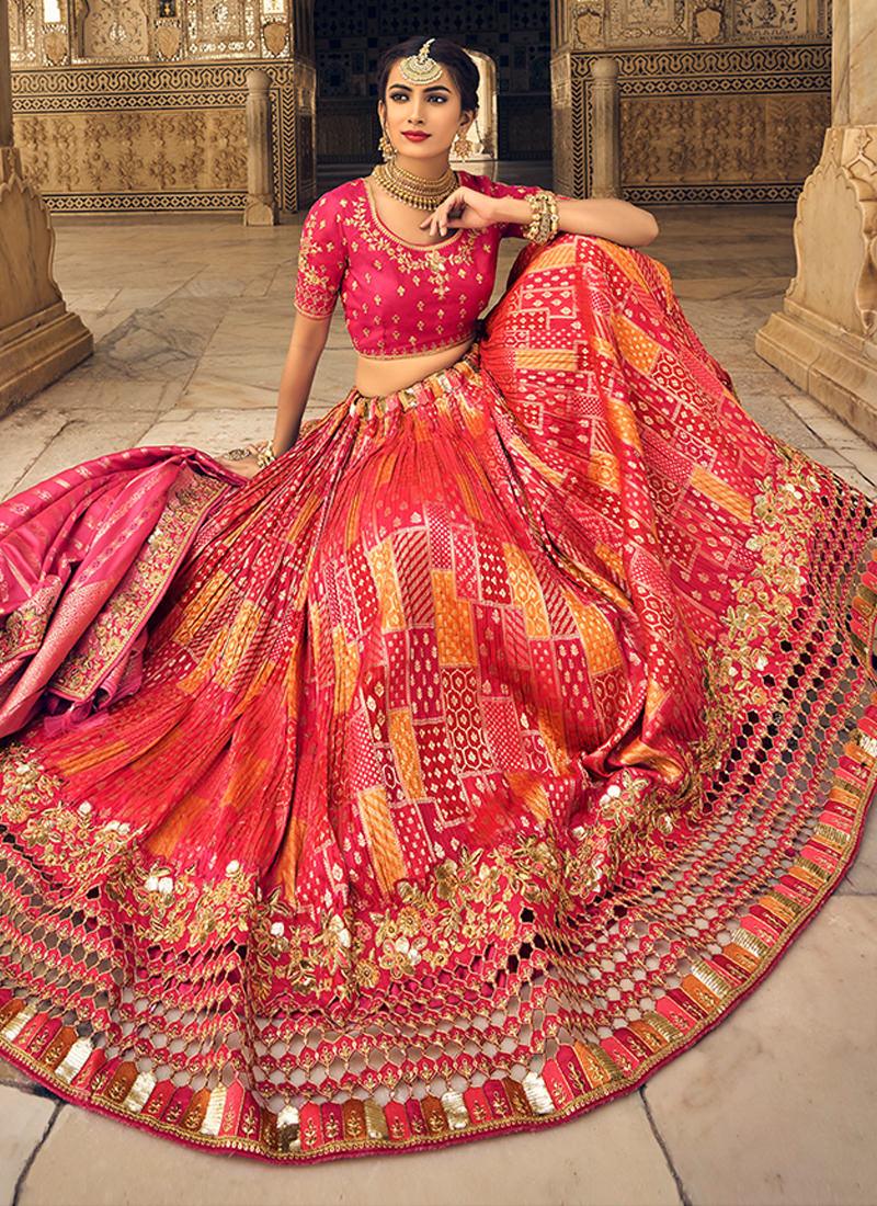 Rani Pink Heavy Embroidered Crushed Lehenga Cheap Low Pice Fee Shipping