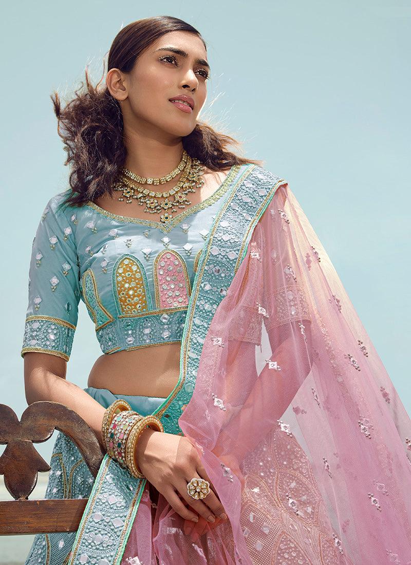 Turquoise Color Designer Lehenga Choli Cheap Visa Payment