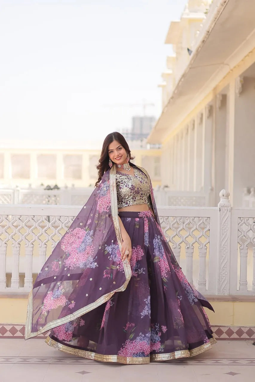 Beautiful Floral Printed Sequins Worked Designer Lehenga Choli Cheap Sale Shop