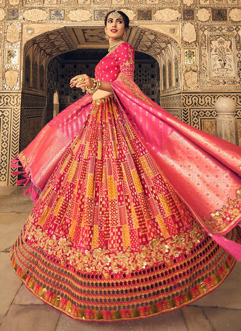 Rani Pink Heavy Embroidered Crushed Lehenga Cheap Low Pice Fee Shipping