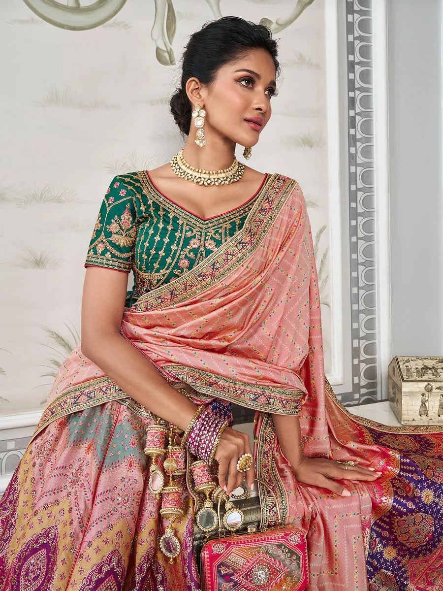 Pleasing Multi-color Banarasi Silk Bridal Lehenga Choli Set Best Wholesale For Sale