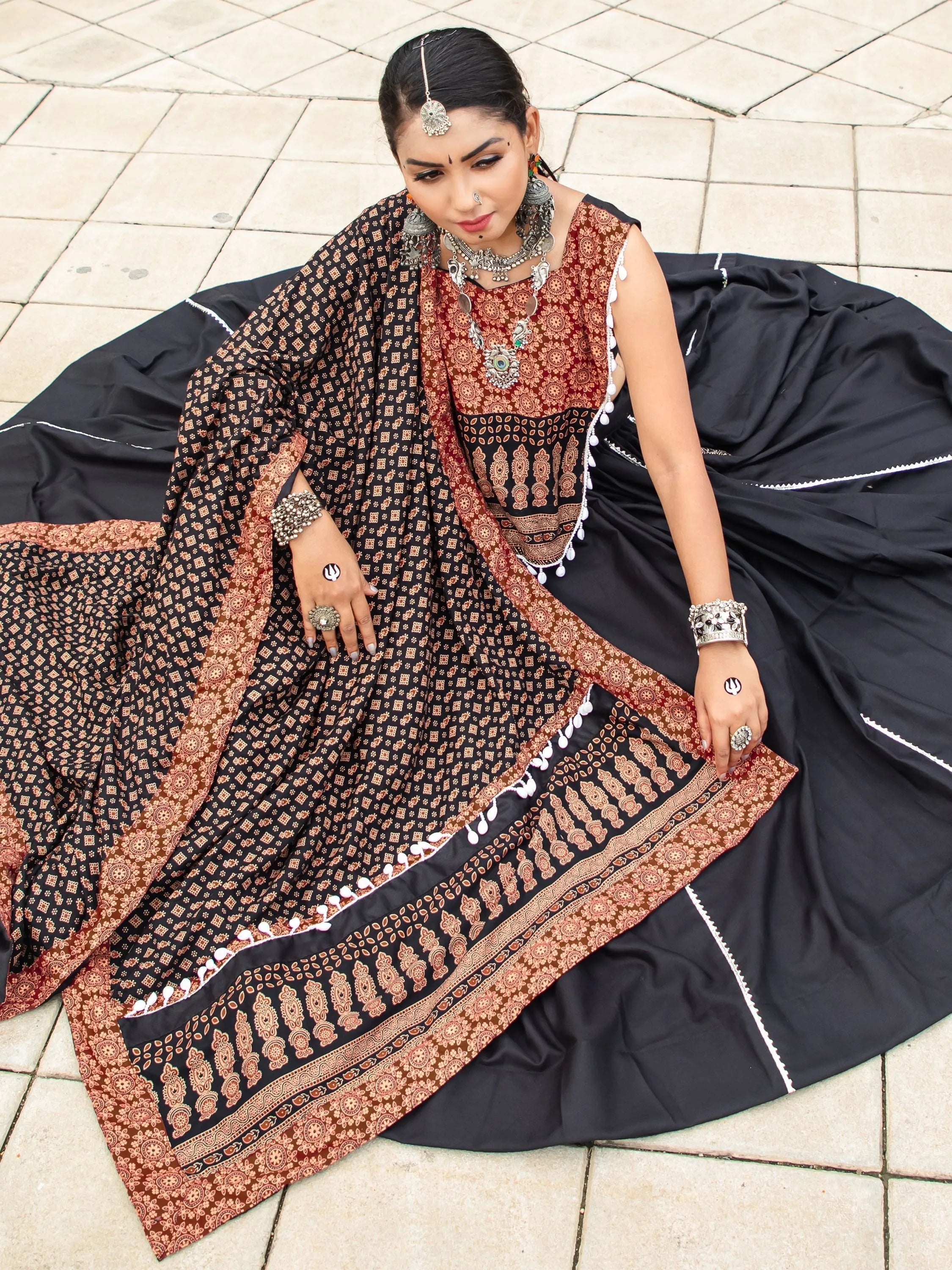 Black  Cotton Flared Rajwadi Navratri  Lehenga Choli Visit New For Sale