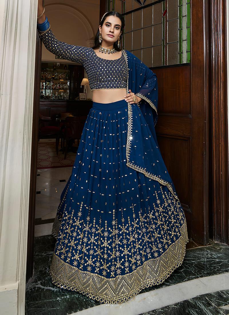 Heavy Embroidered Blue Chaniya Outlet Locations Cheap Pice