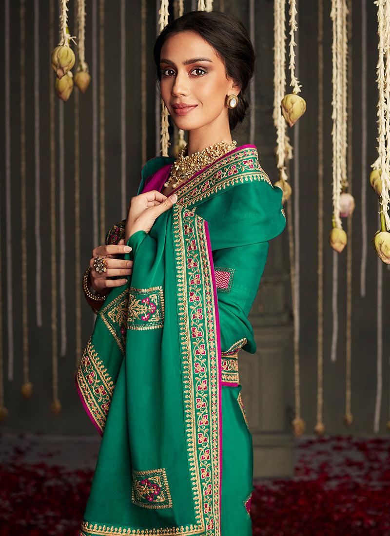 Rani Pink And Green Wedding Saree Fashionable