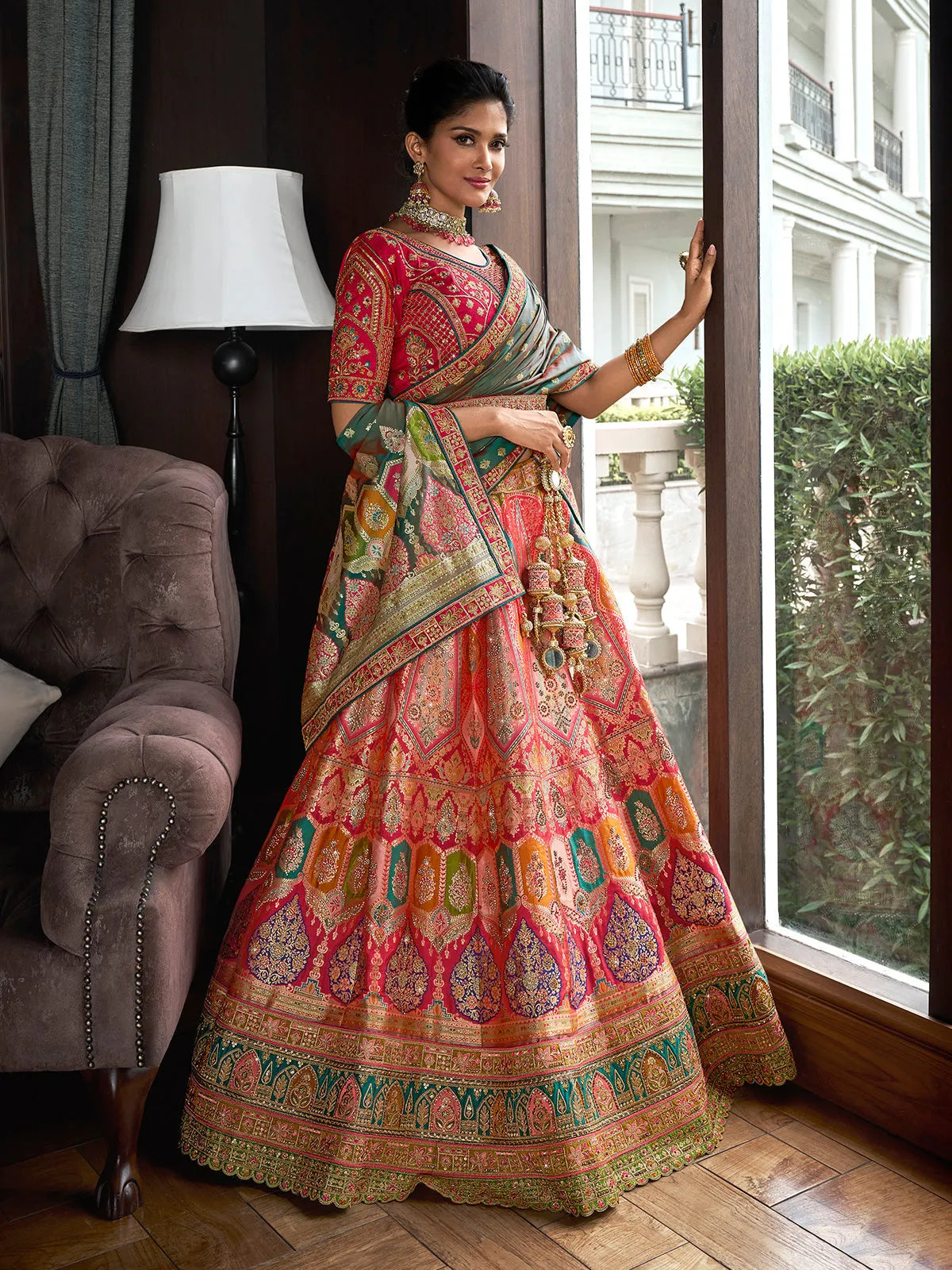 Formidable Multi-color Banarasi Silk Bridal Lehenga Choli Set Free Shipping Factory Outlet