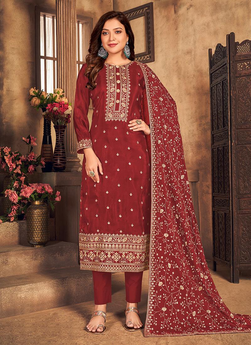 Maroon Color Silk Base Dori Work Pant Style Salwar Kameez Buy Cheap Low Shipping